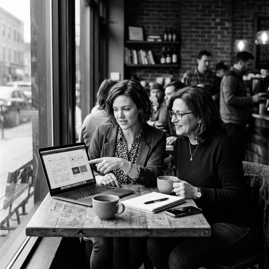 Team partnership sitting at cafe table